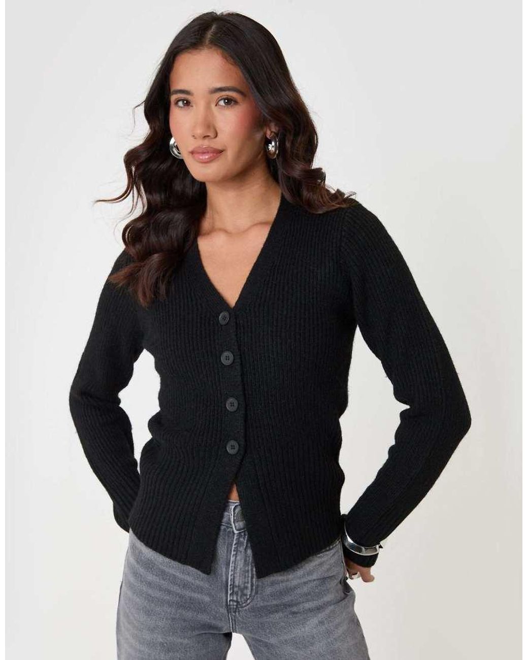 Threadbare Black V Neck Knitted Cardigan