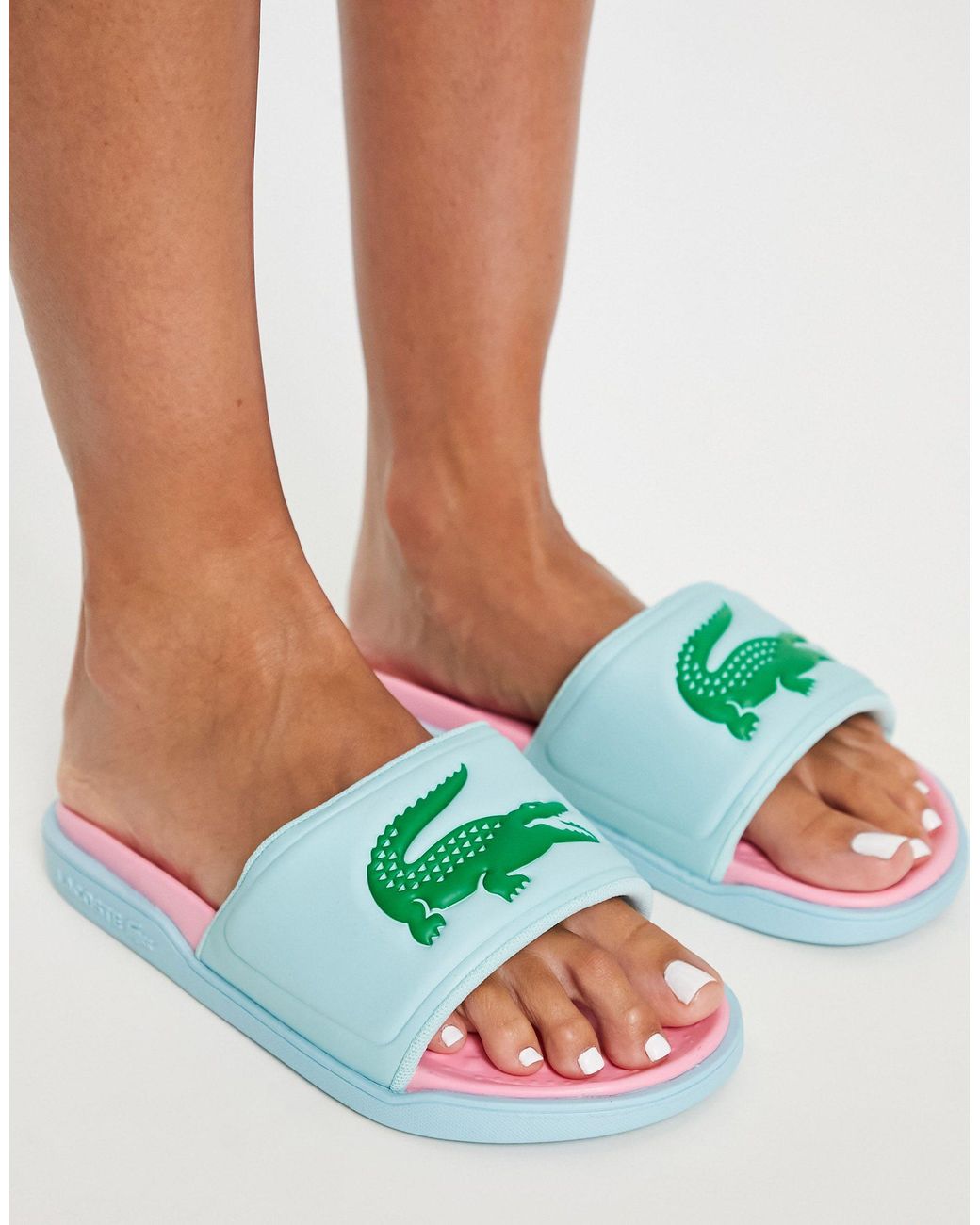 Lacoste Croco Dualiste Padded Slides in Green Lyst