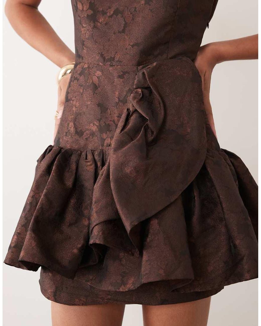 Sister Jane Brown Exclusive Jacquard Ruffle Mini Dress With Diamond Back Cut Out