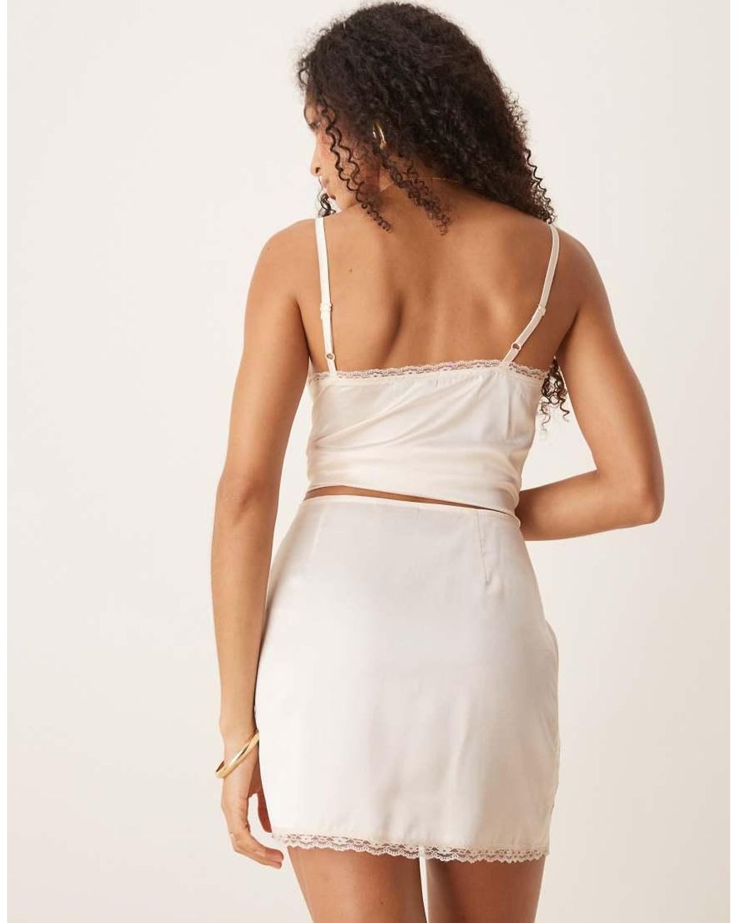 ASOS Natural Satin Embroidered Co-ord Mini Skirt