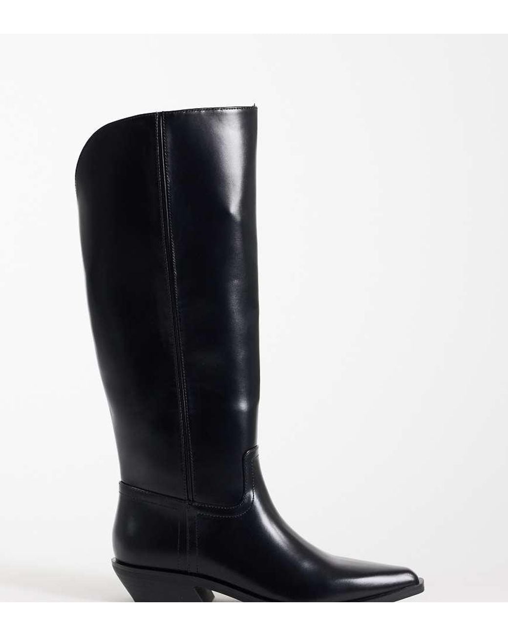 Asos Design Wide Fit Black Carina Western Knee Boots