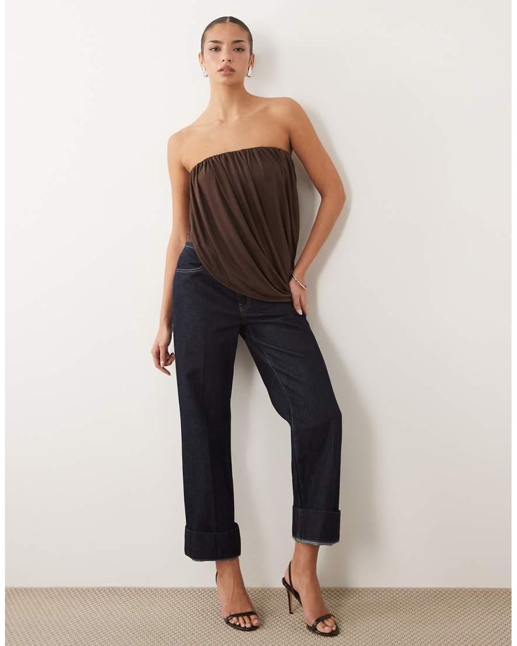 ASOS Brown Slinky Asymmetric Drape Bandeau Top