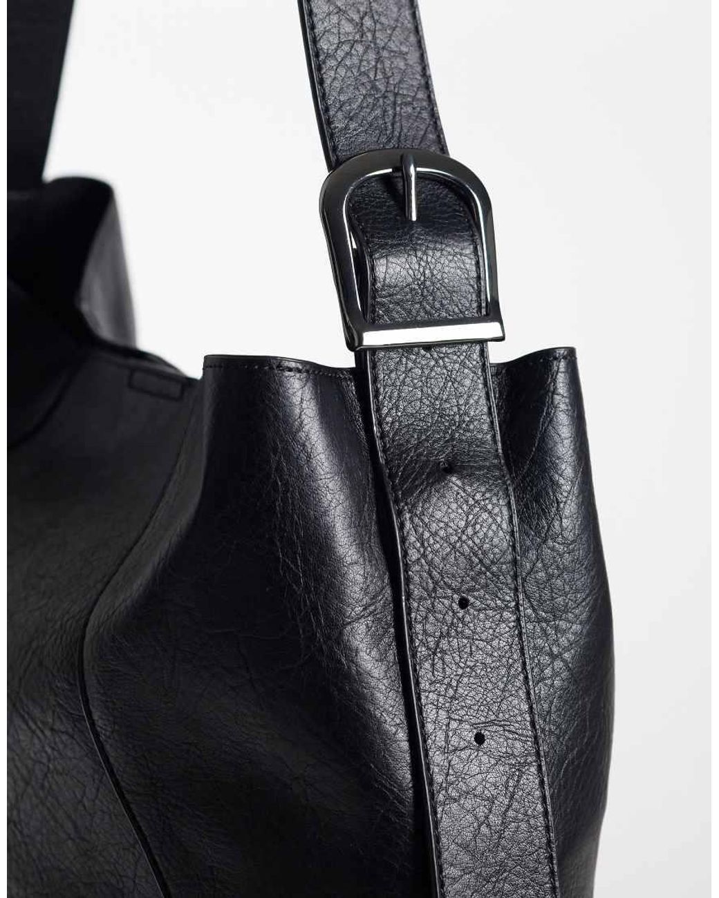 ASOS Black Faux Leather Bucket Bag for men