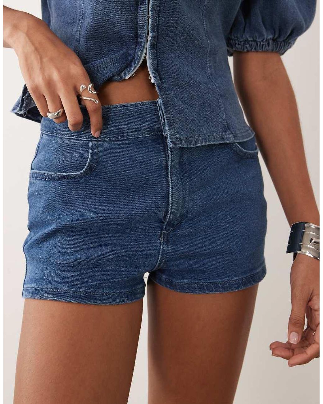 Miss Selfridge Blue Denim Mini Short Co-ord
