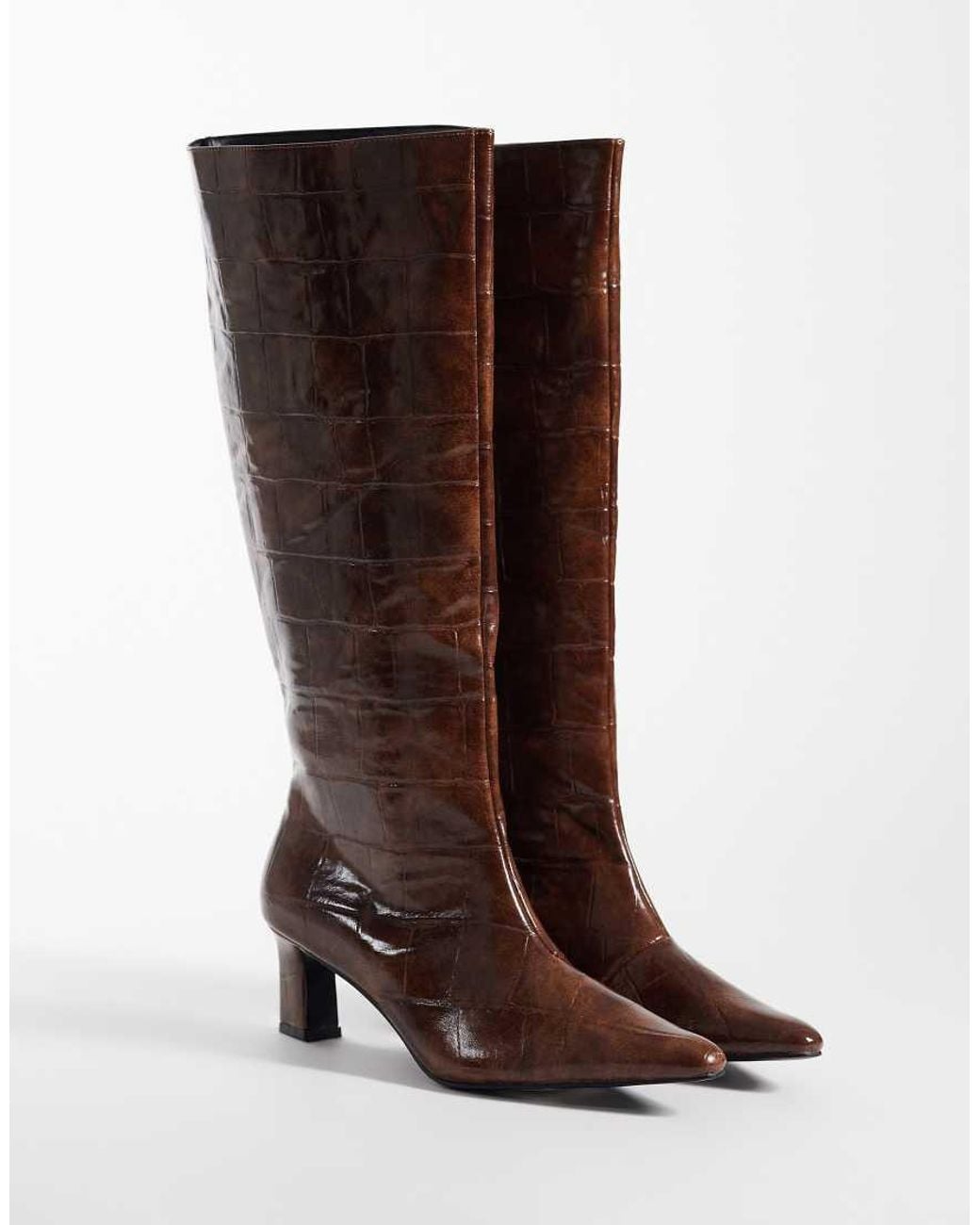 Public Desire Brown Boomer Heeled Knee Boots