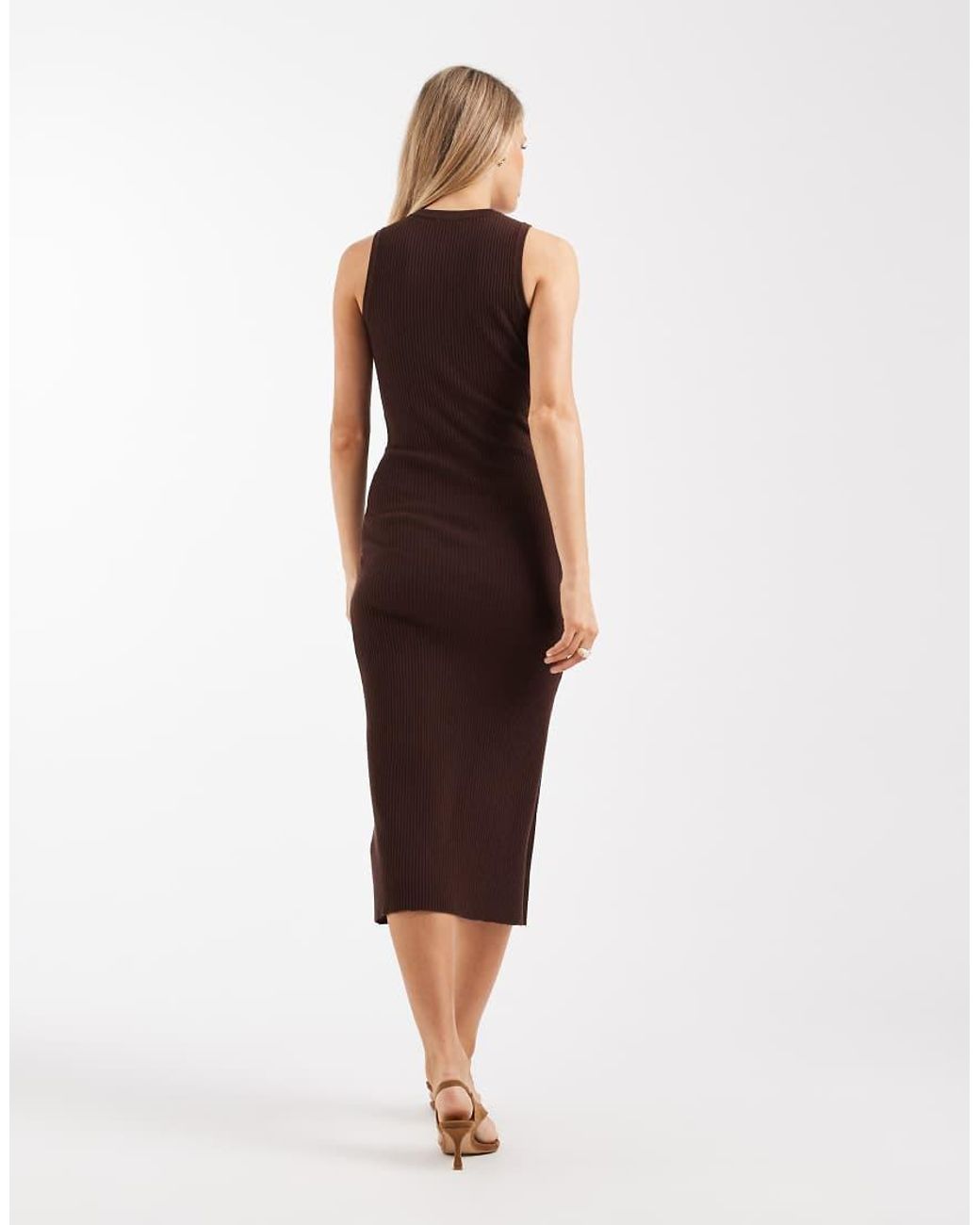 New Look Brown Sun Hardware Keyhole Detail Knitted Midi Dress