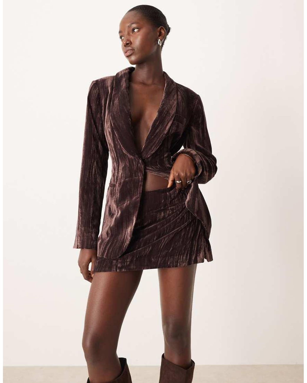ASOS Natural Asos Desisn Tailored Velvet Skort Co-ord