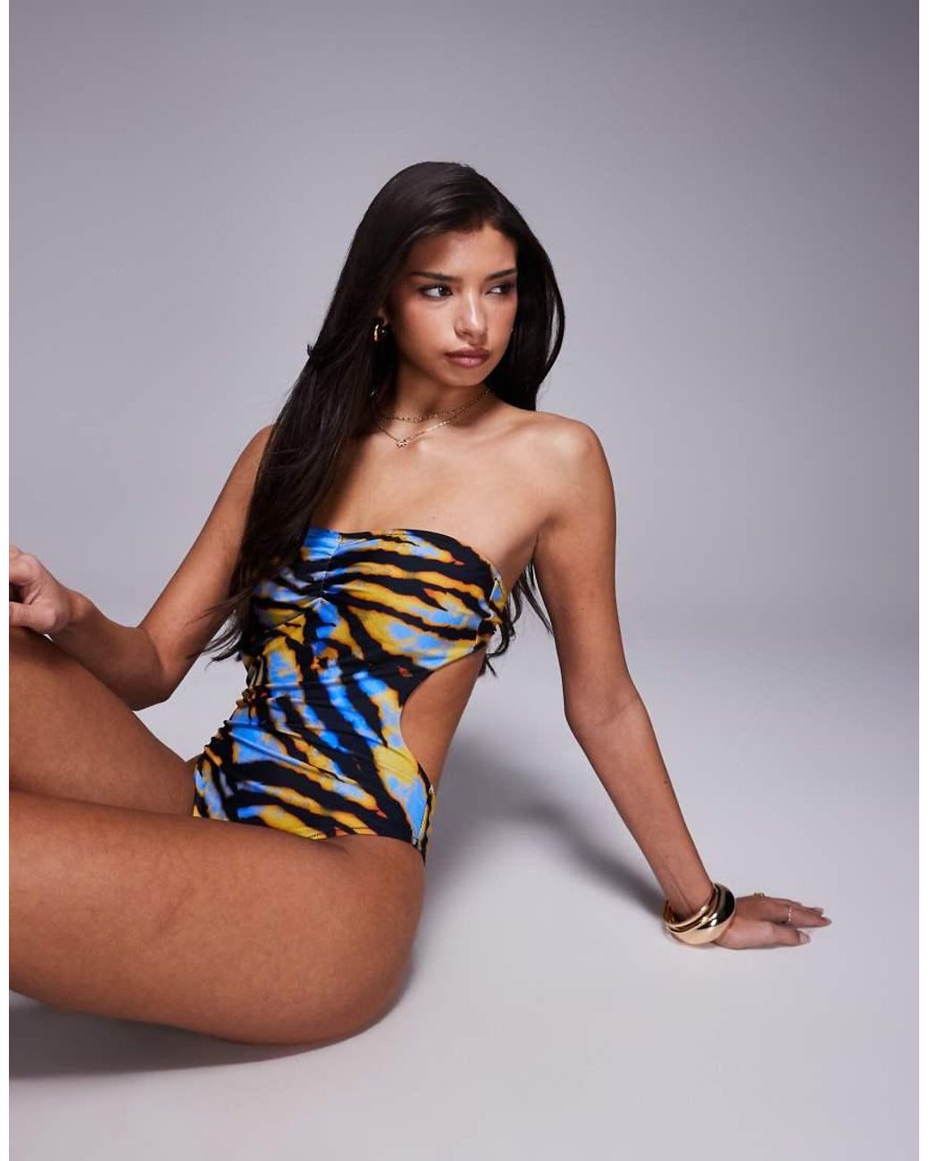 Candypants Blue Zebra Print Bandeau Swimsuit With Cutout Detail