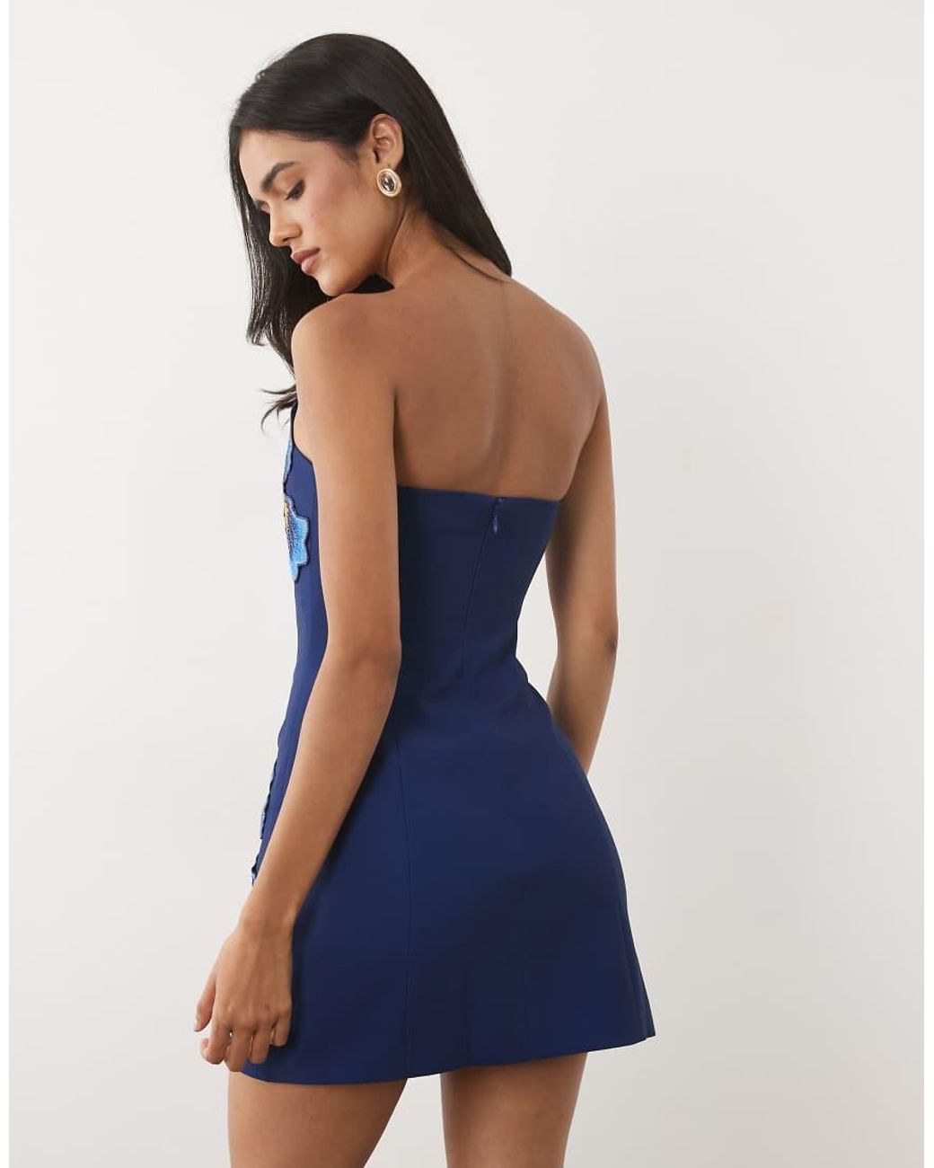 JW PEI Blue Iris 3d Floral Structured Bandeau Mini Dress