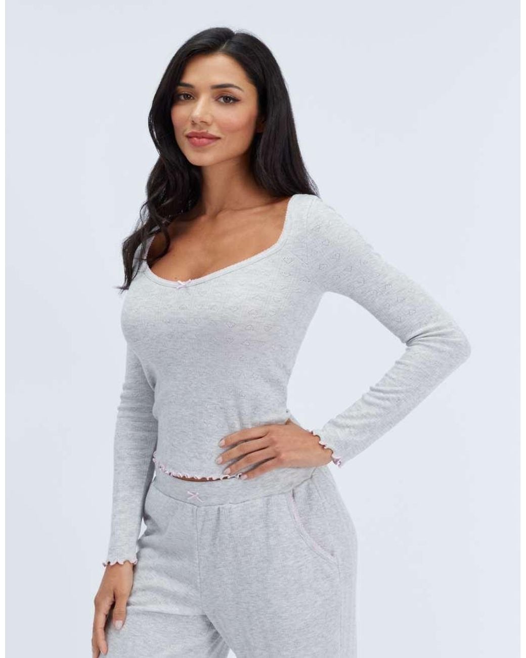 Boux Avenue White Brushed Pointelle Long Pyjama Set Top And Trousers Nightwear
