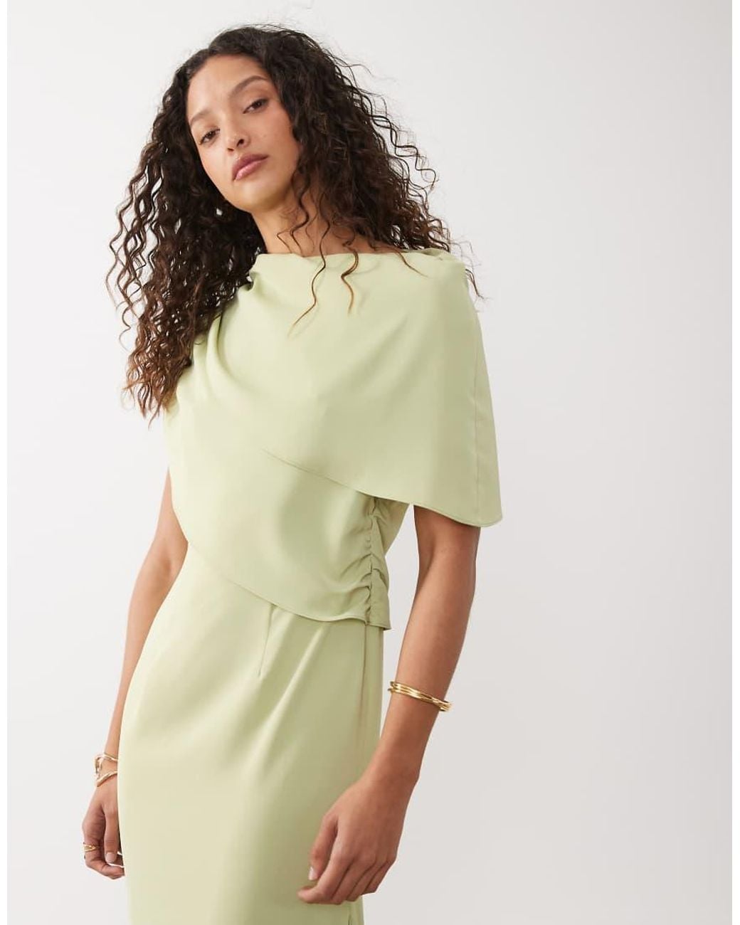 ASOS Green Fallen Shoulder Midi Dress