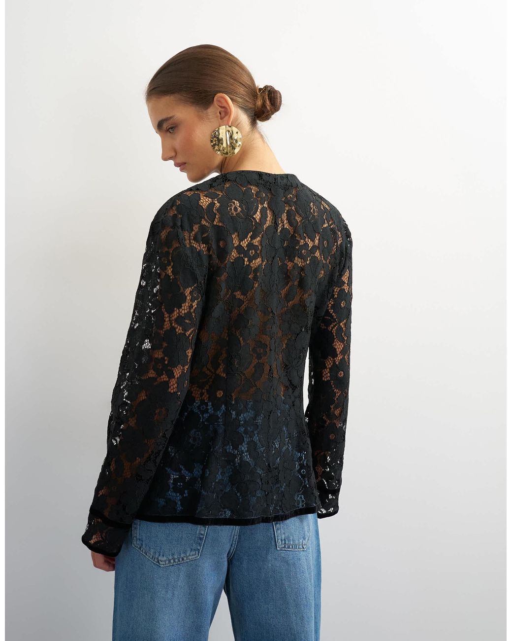 TOPSHOP Blue Soft Mandarin Lace Jacket
