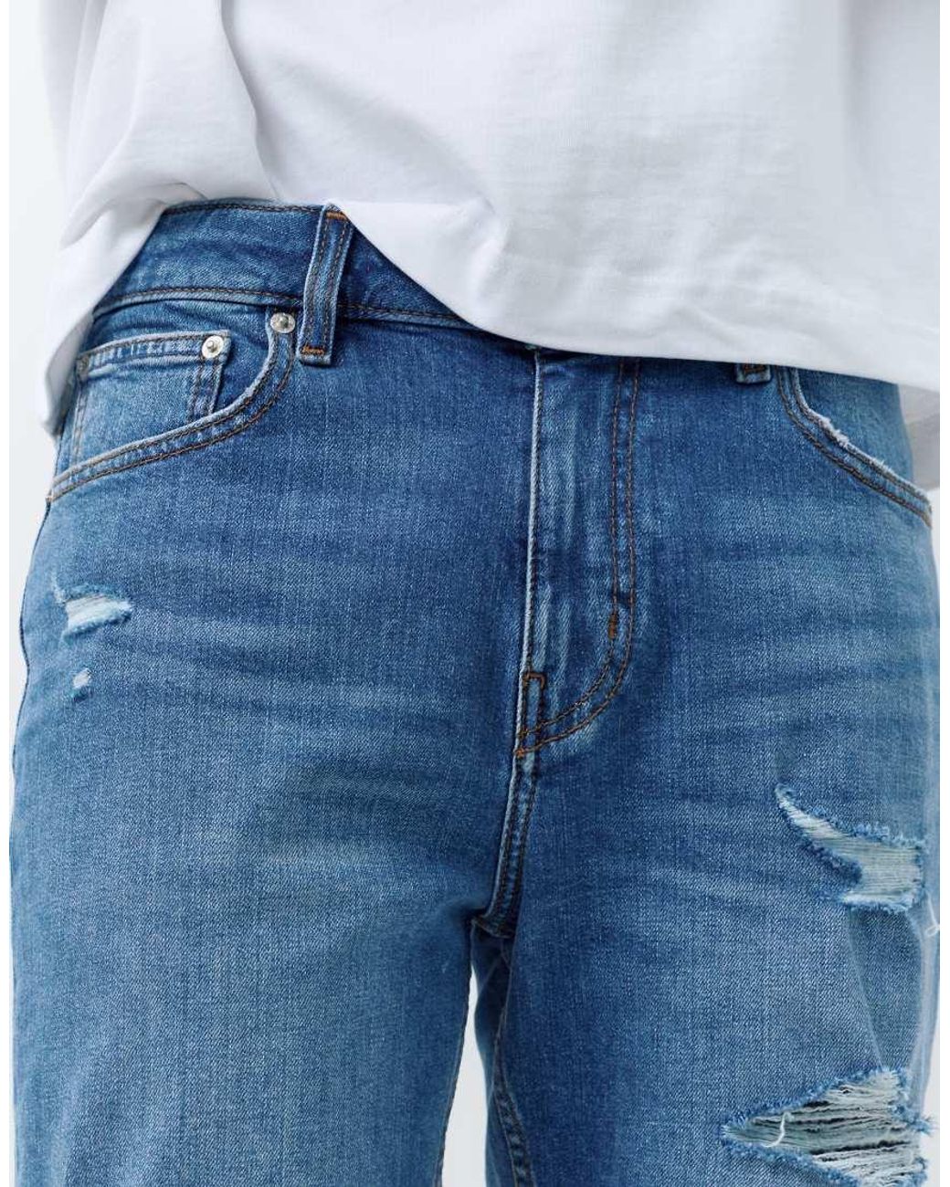 Pull&Bear Blue Ripped Denim Bermuda Shorts for men