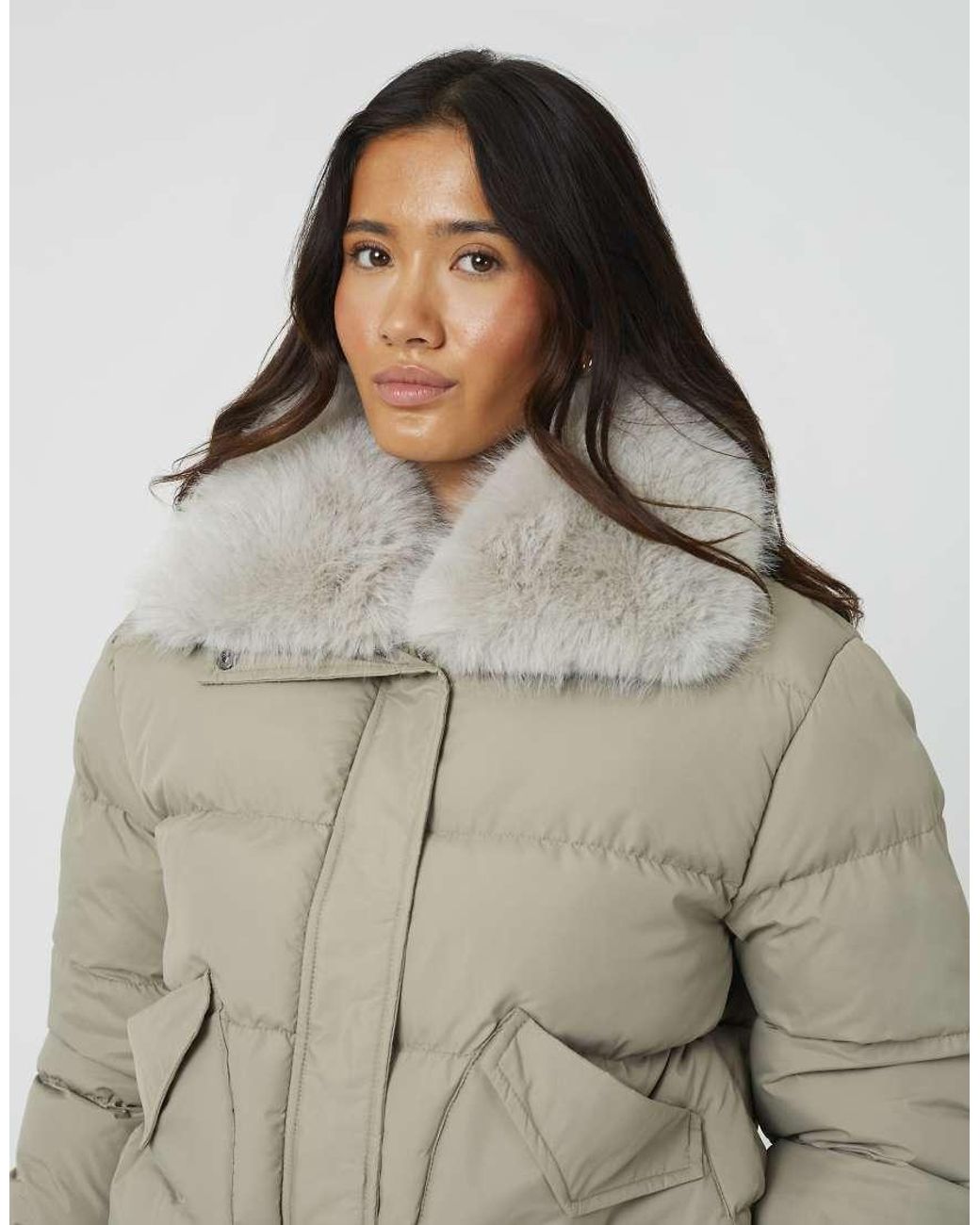 Brave Soul Natural Short Padded Jacket With Detachable Collar