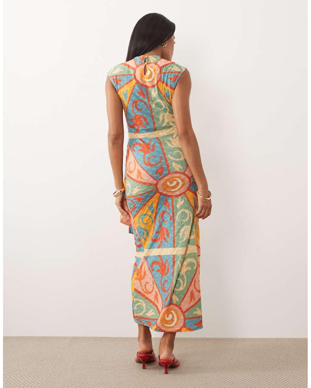 Never Fully Dressed Natural Lucy Textured Short Sleeve Tie Front Midi Dress