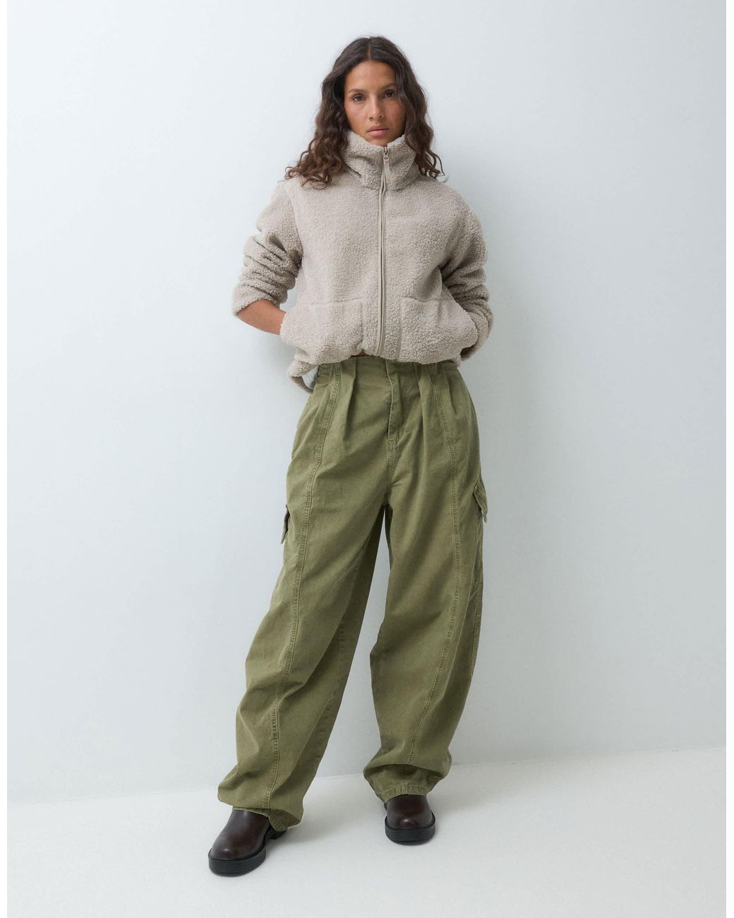 ONLY White Funnel Neck Borg Fleece