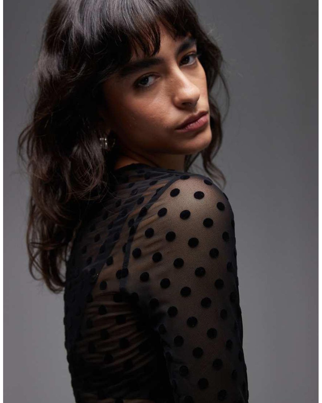 ASOS Black Flocked Mesh Long Sleeve Top