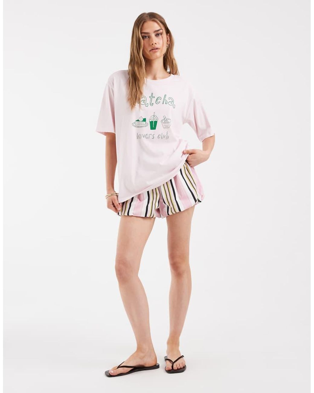 ONLY Gray Oversized T-shirt With Matcha Print