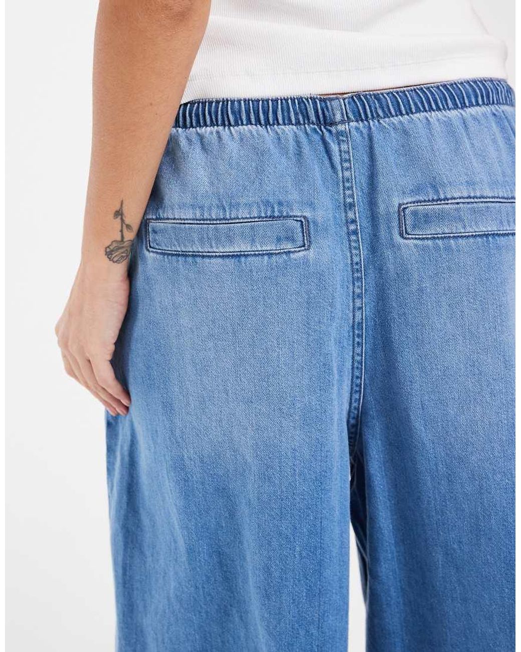 ASOS Blue Denim Loose Bermuda Shorts With Tie Waist Detail