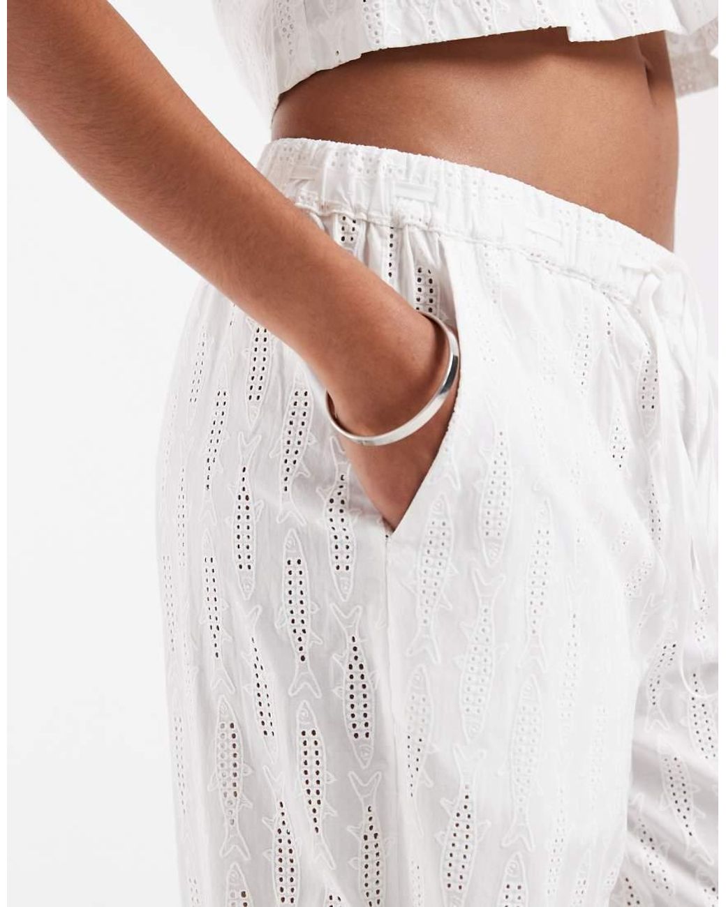 House Of Sunny White Sea Breeze Sardine Embroidered Pants