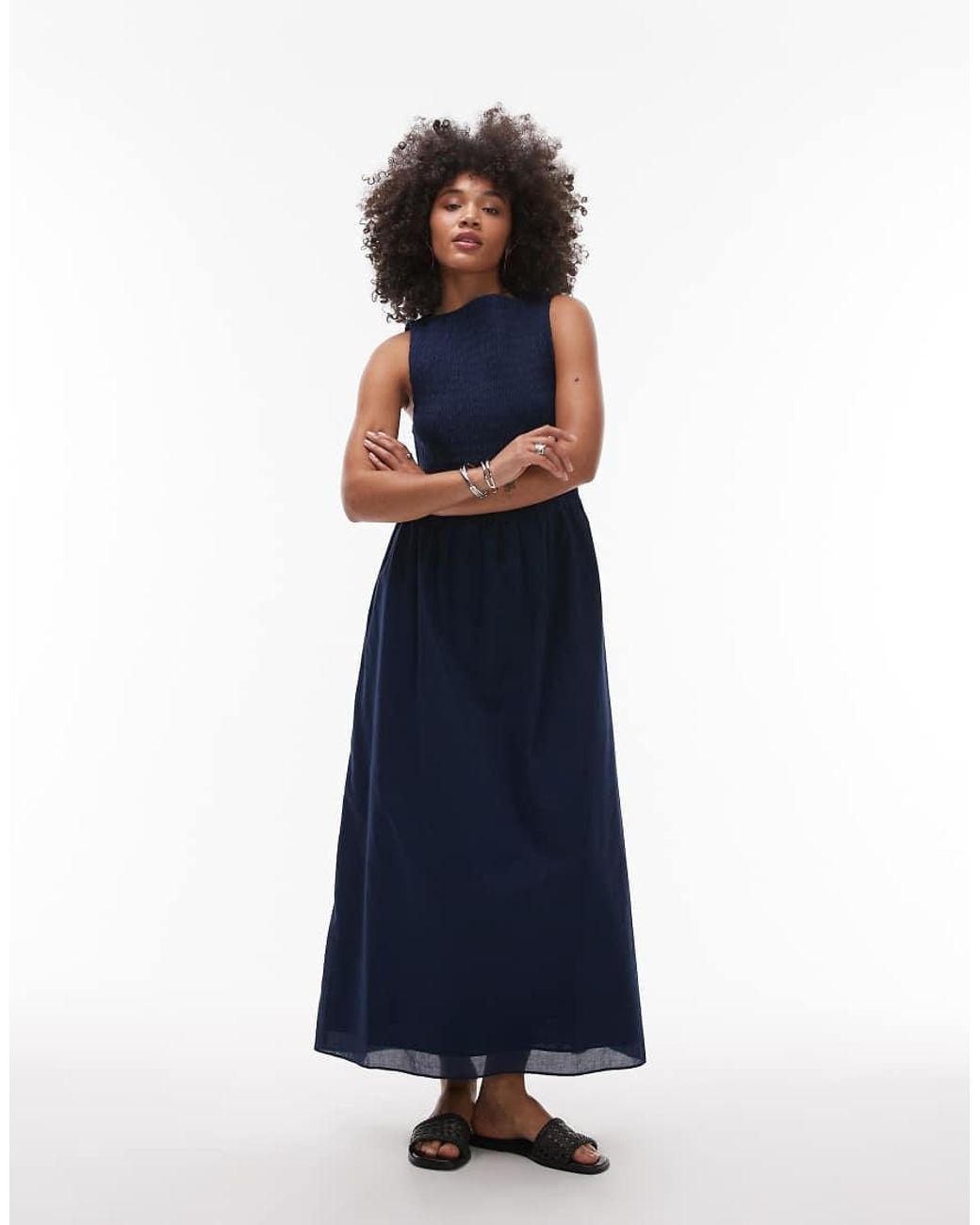 & Other Stories Blue Boat Neck Maxi Dress With Smocked Bodice