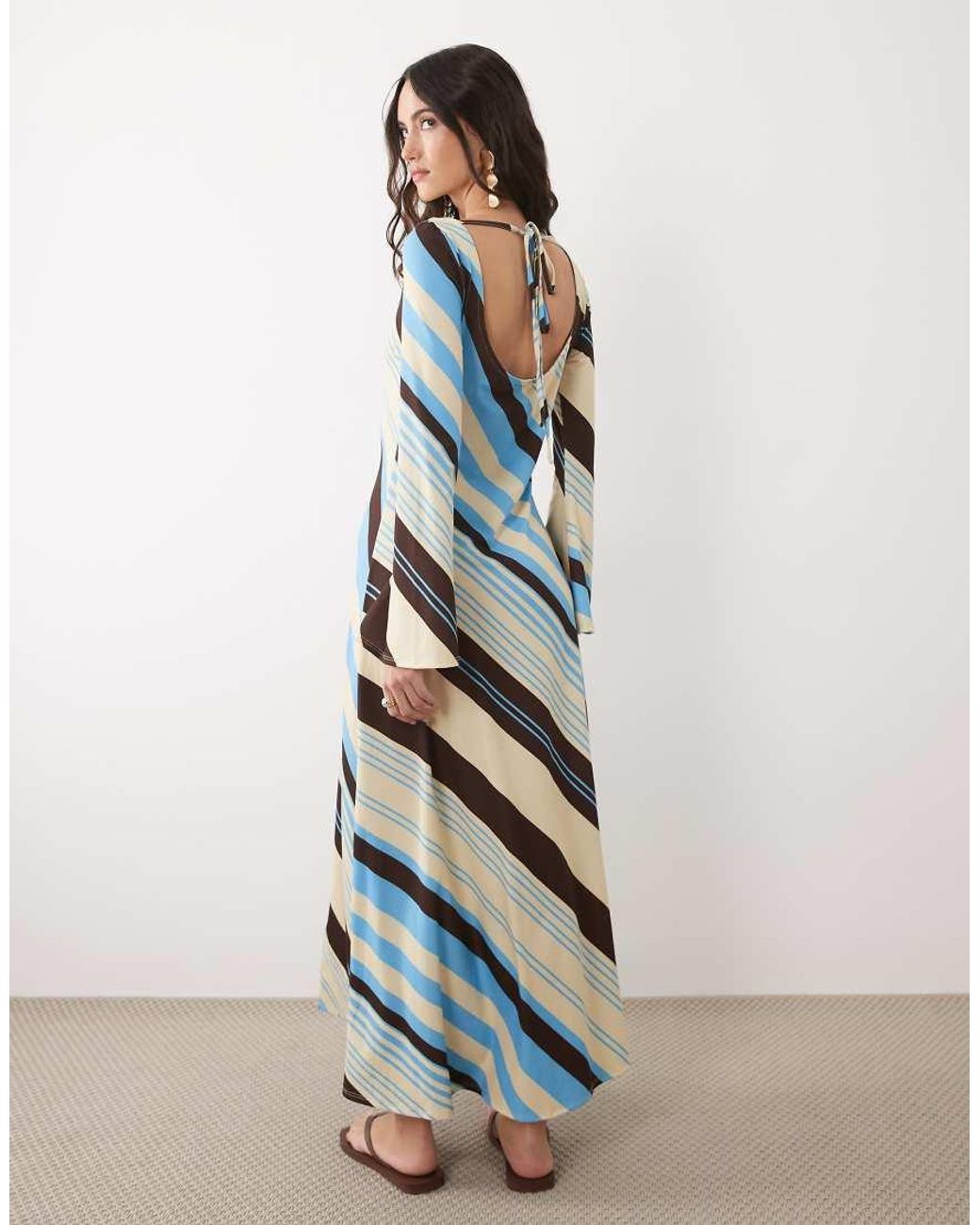 ASOS Blue Long Flute Sleeve Maxi Dress