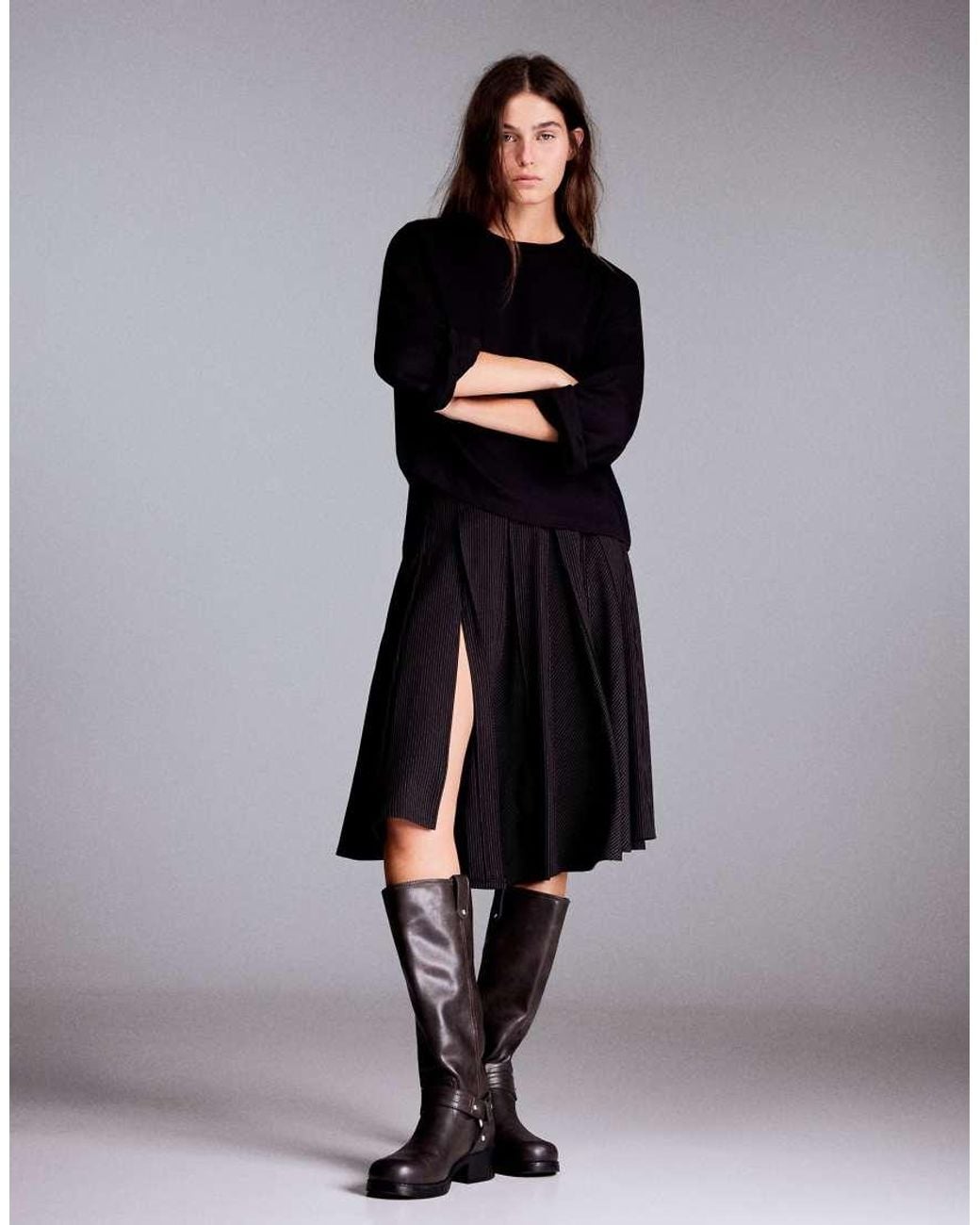 Bershka Black Striped Boxy Long Sleeve T-Shirt