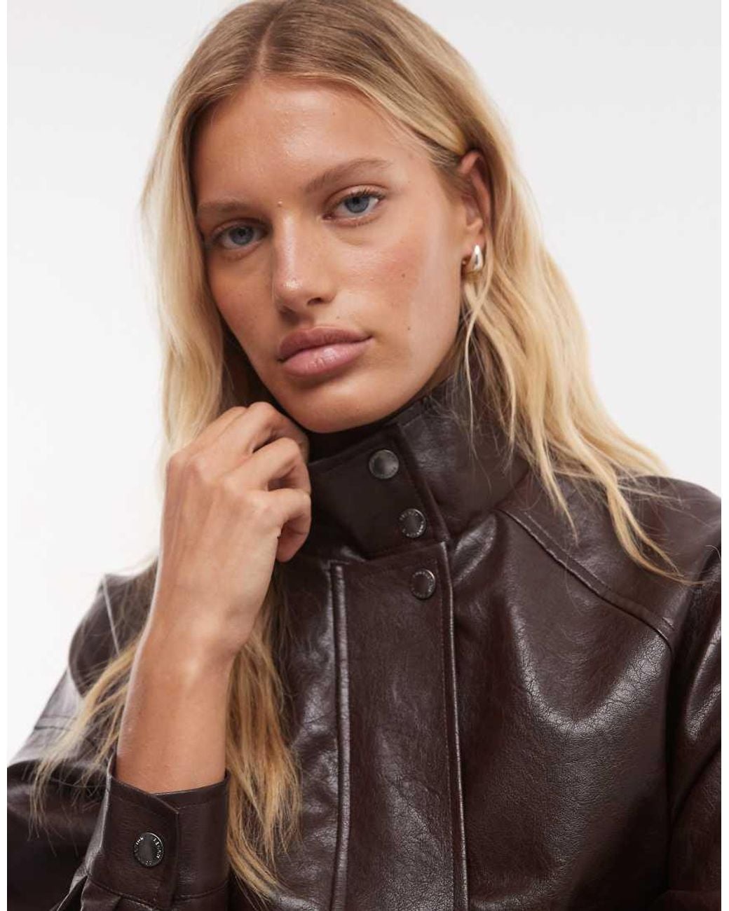 French Connection Gray Faux Leather Funnel Neck Jacket