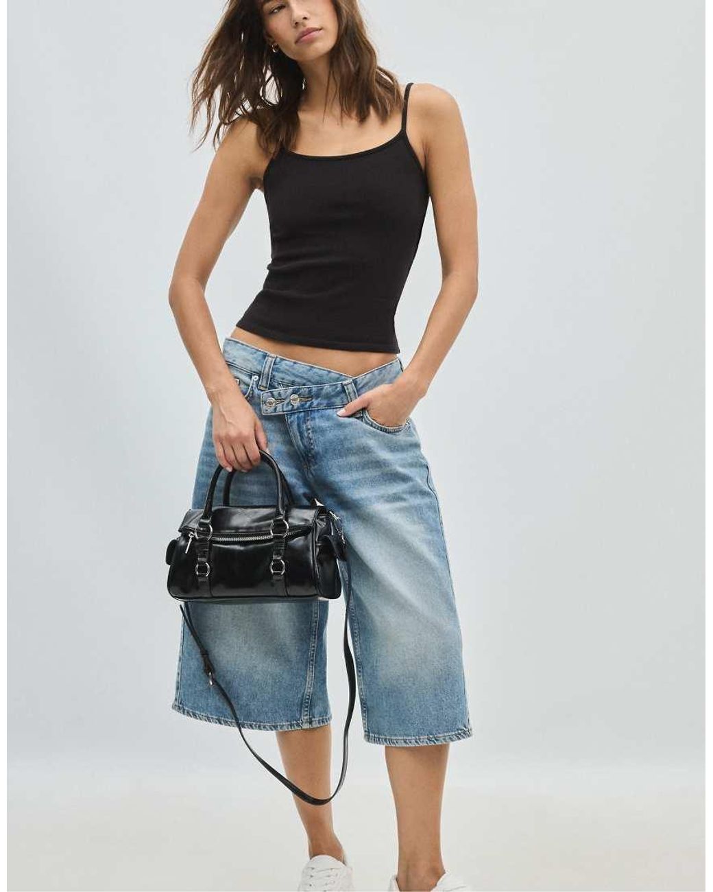 Stradivarius Blue Zipped Crossbody Bowling Bag
