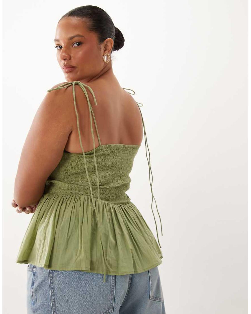 ASOS Green Asos Design Curve Shirred Detail Peplum Cami