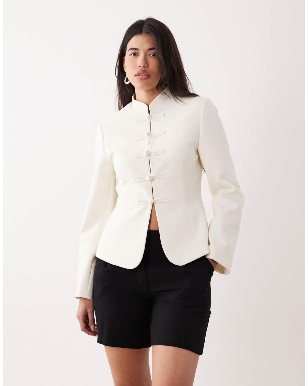 ASOS Natural Cinched Mandarin Collar Blazer