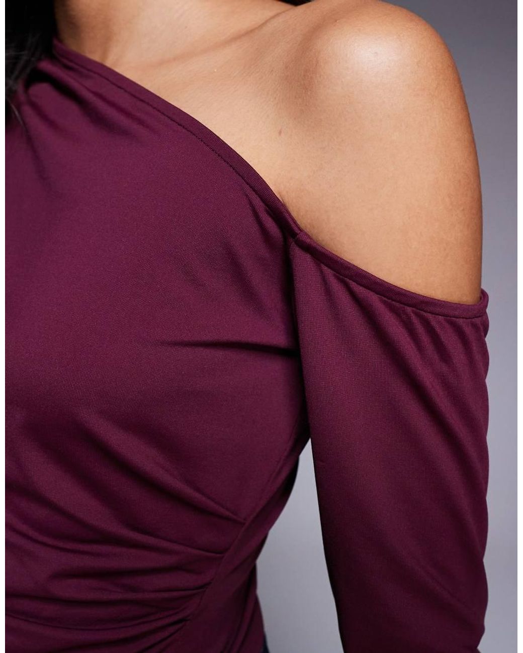 ASOS Red Polyamide Slinky One Shoulder Drape Asymmetric Top
