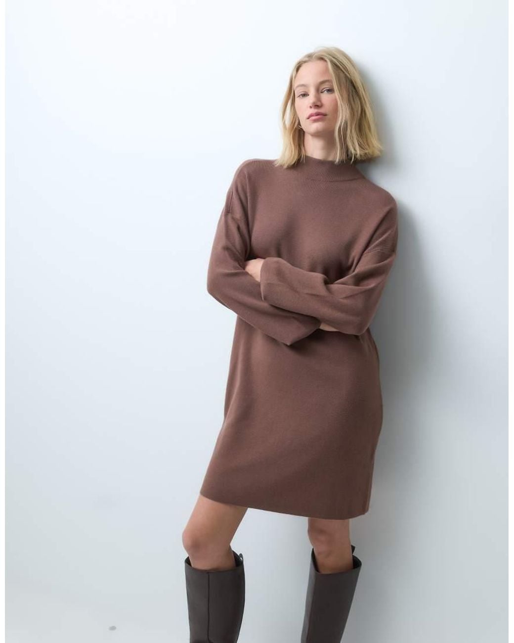 Vero Moda Brown Knitted Funnel Neck Mini Dress