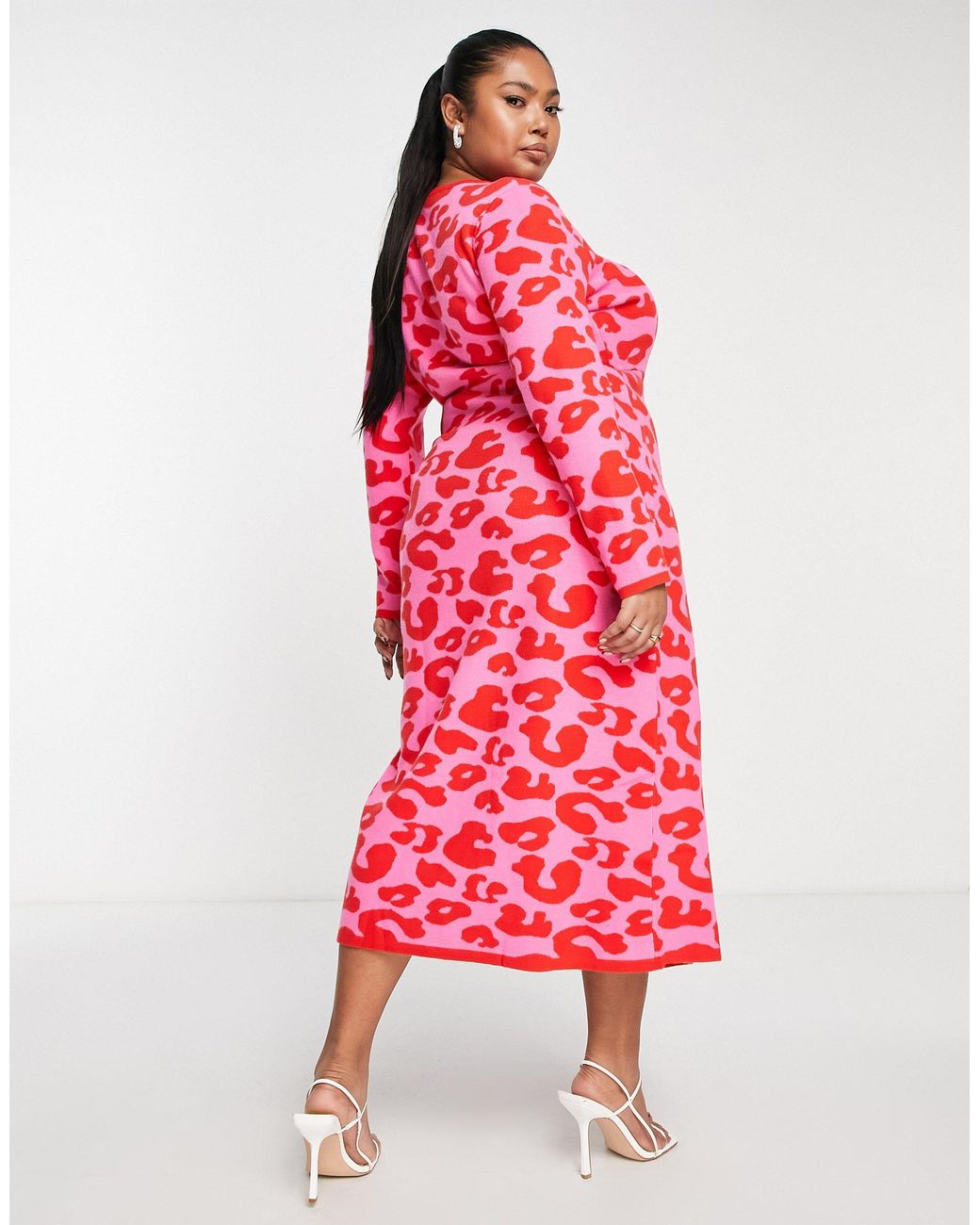 Red leopard print midi dress new arrivals