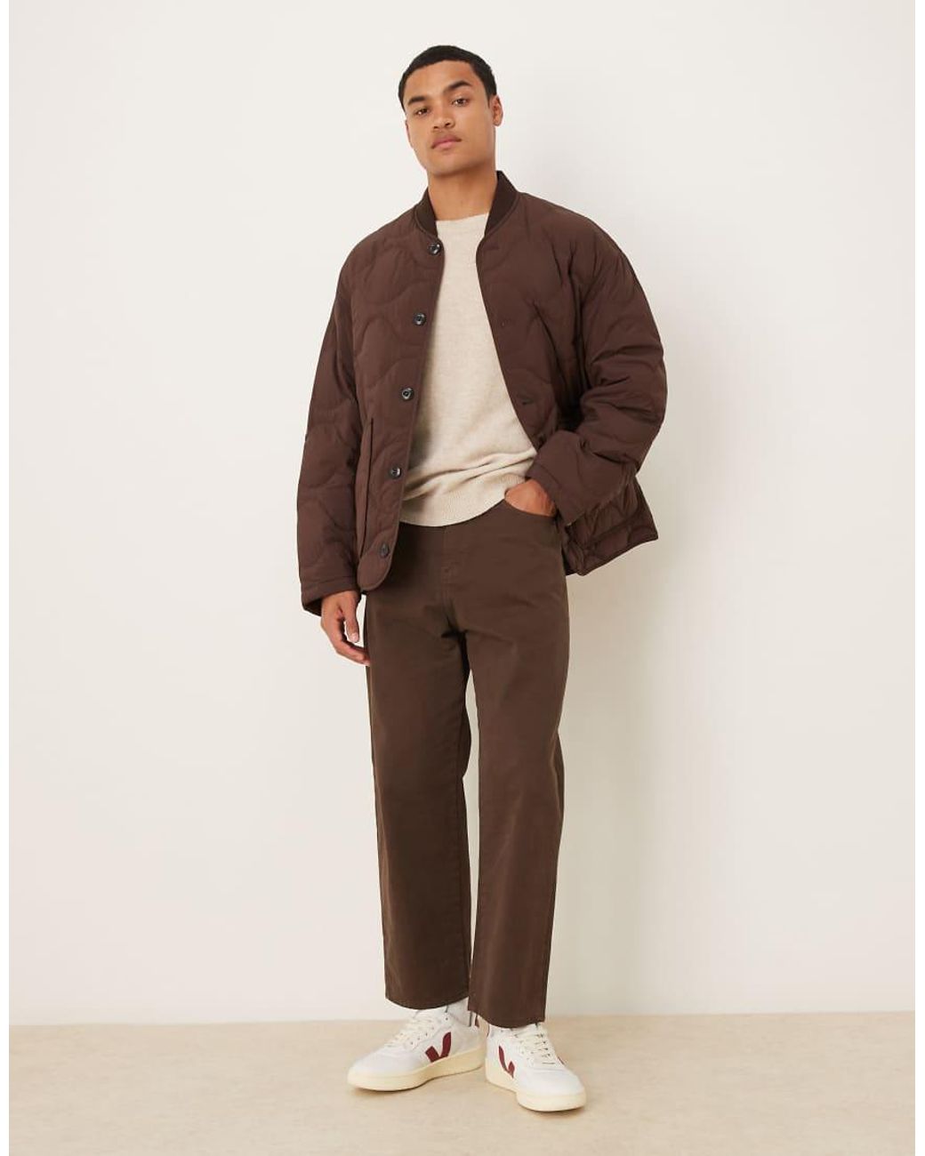 ARKET Brown Quilted Jacket With Rib Collar for men
