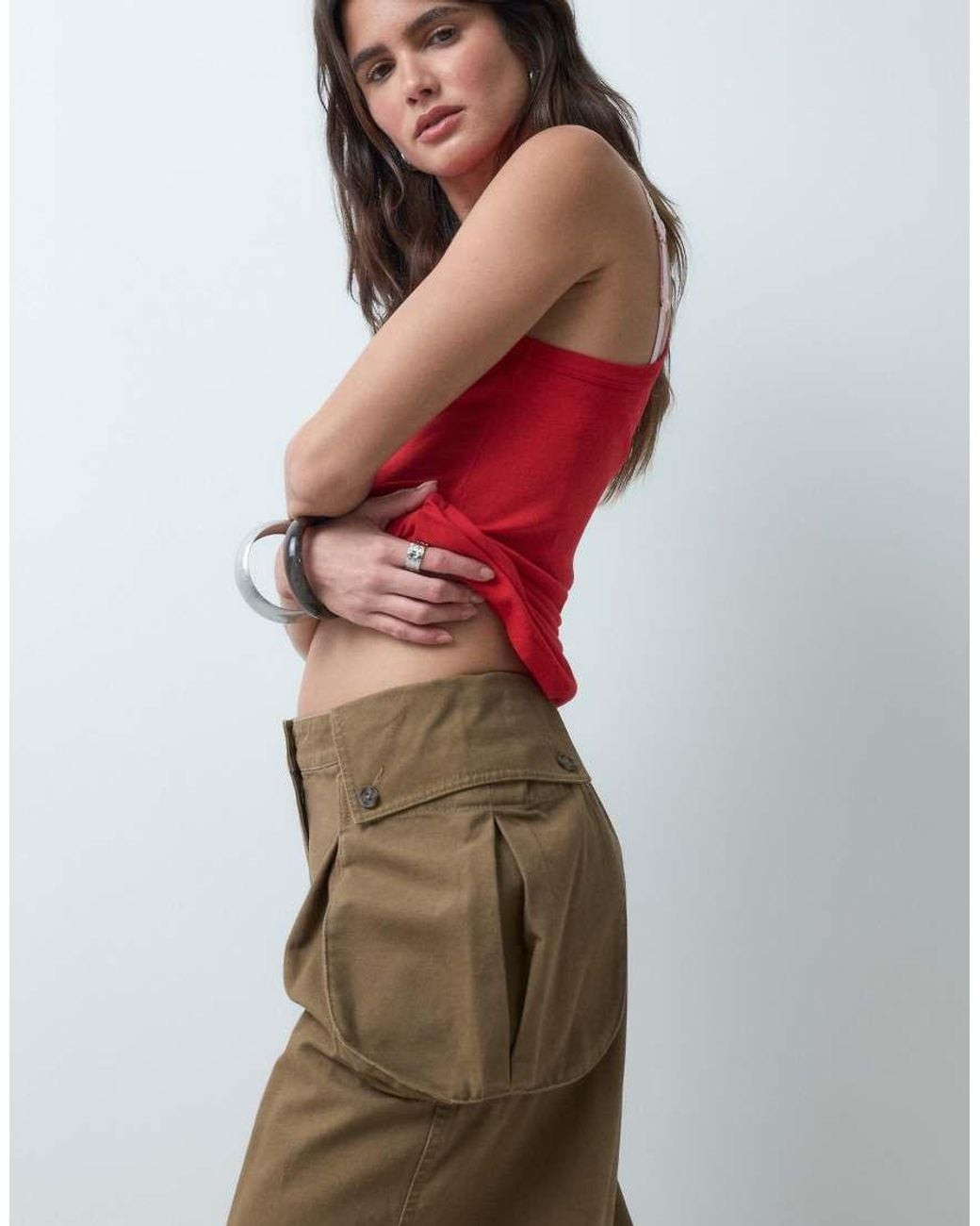 ASOS Red Cargo Pants With Side Pocket Detailing