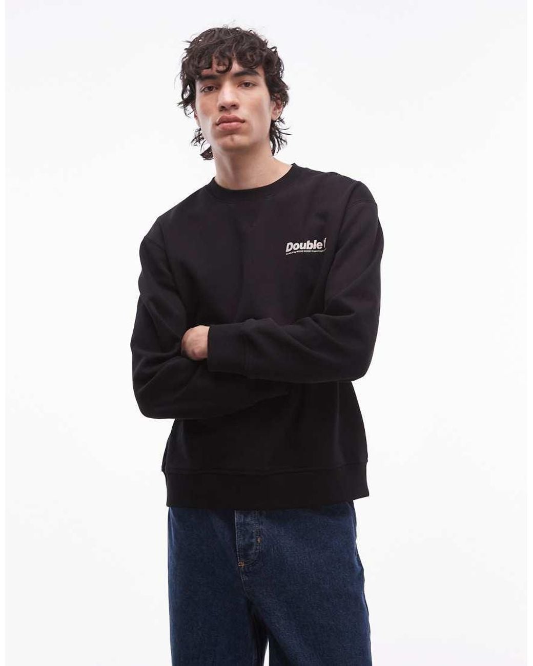 DOUBLE A by WOOD WOOD Blue James Crew Neck Sweatshirt for men