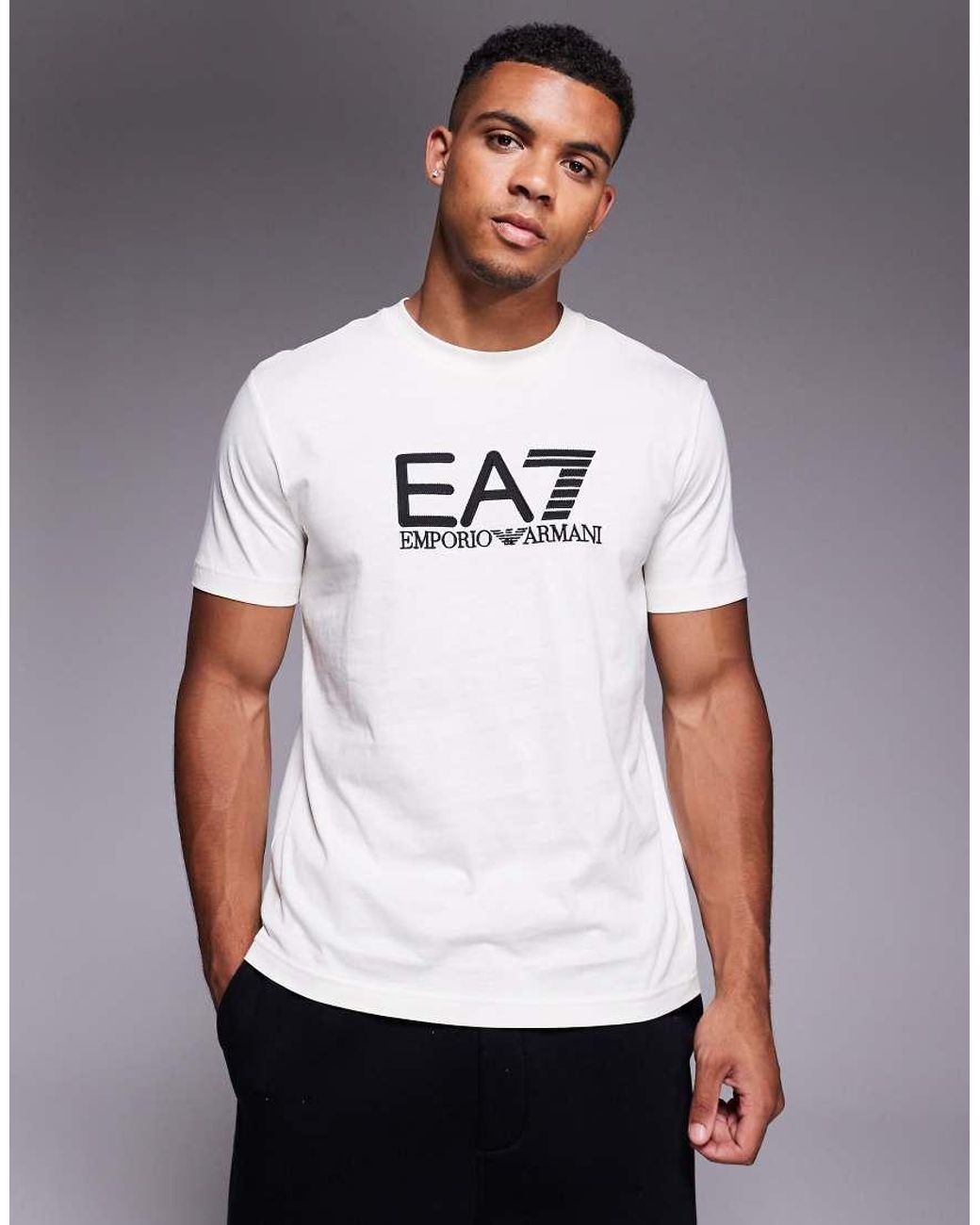 EA7 White Armani Train Visibility Large Logo T-shirt for men