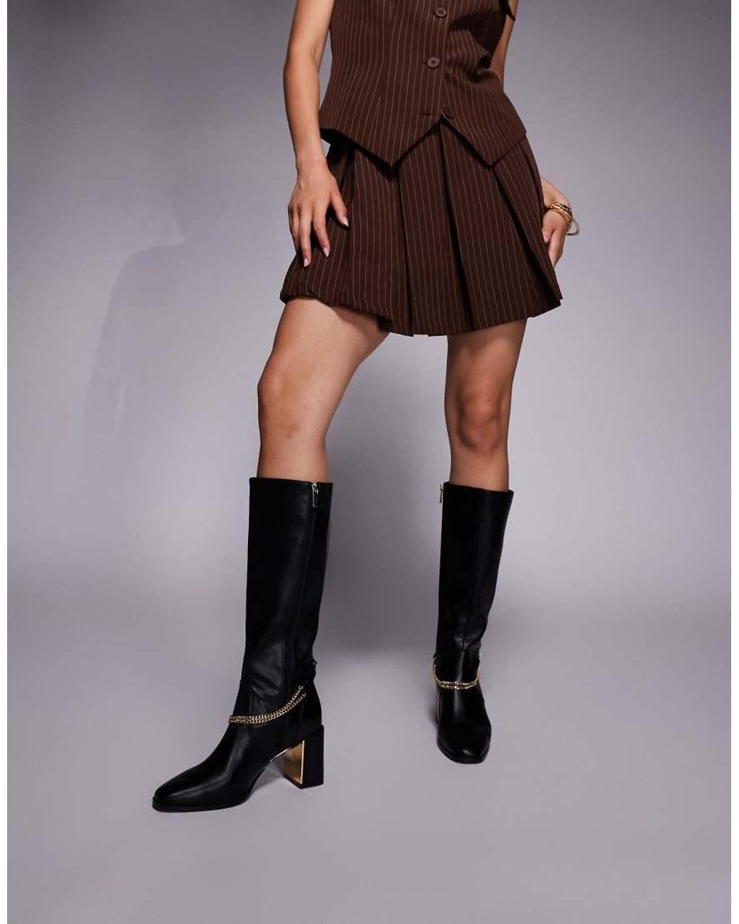 Forever New Black Slouchy Knee High Boot With Chain