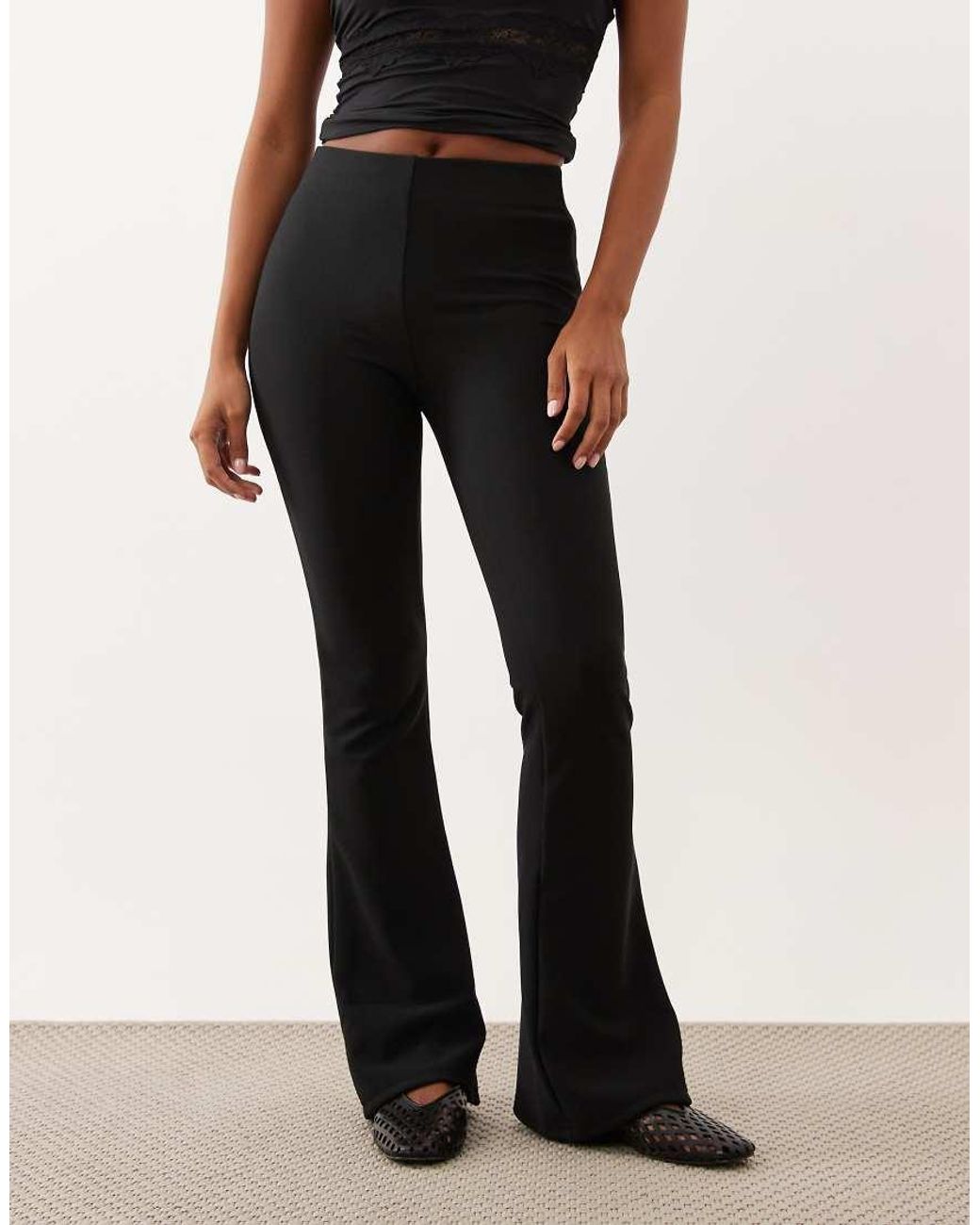 New Look Black Ribbed Flare Trouser