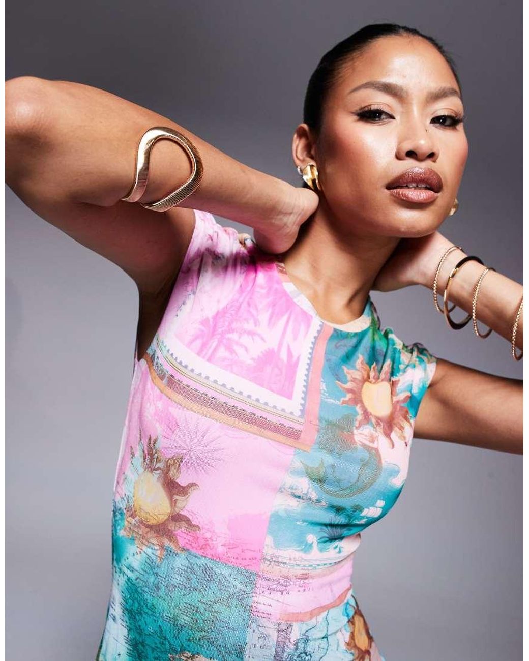 AFRM Multicolor Crew Neck Mini Dress