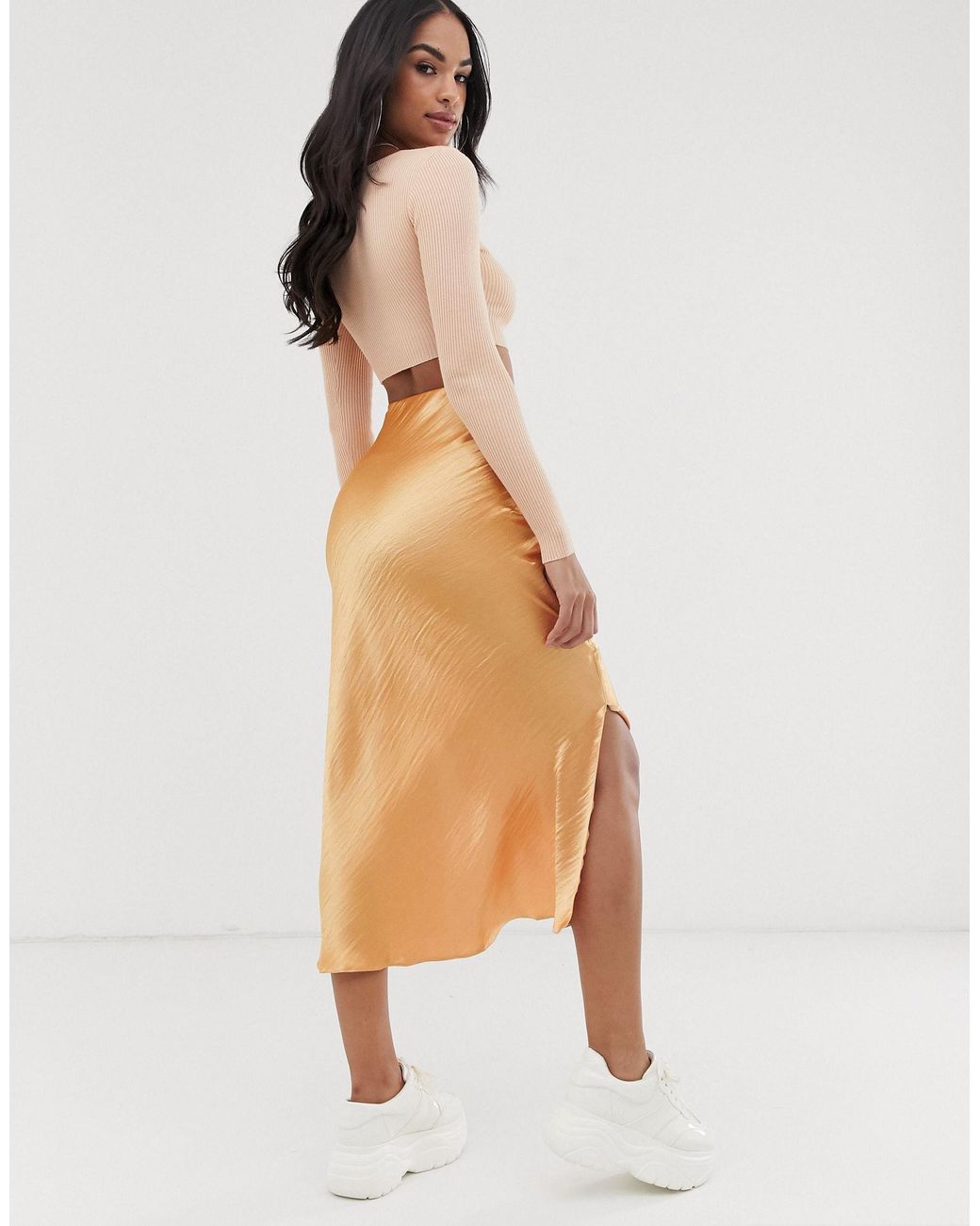 ASOS Bias Cut Satin Midi Skirt With 