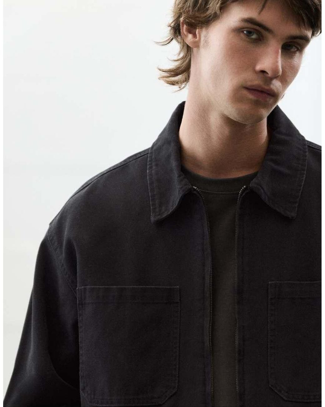 Pull&Bear Black Zip Overshirt for men