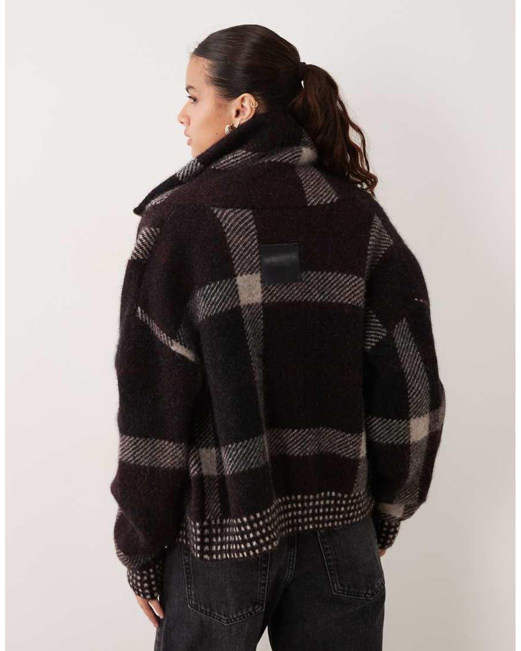 Barbour Black Carville Tartan Check Zip Through Knitted Cardigan