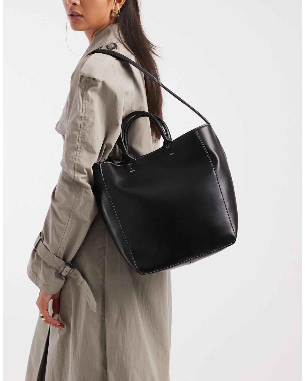 ASOS Gray Tote Bag With Double Handle And Contrast Stitch