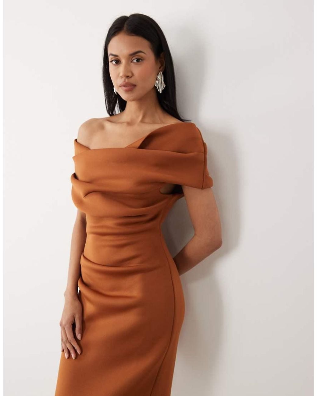 ASOS Natural Bardot Midi Dress With Split