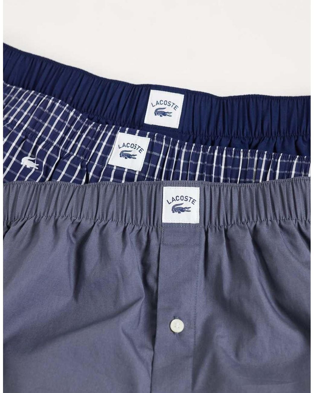Lacoste Blue 3 Pack Woven Label And Croc Print Poplin Boxers for men