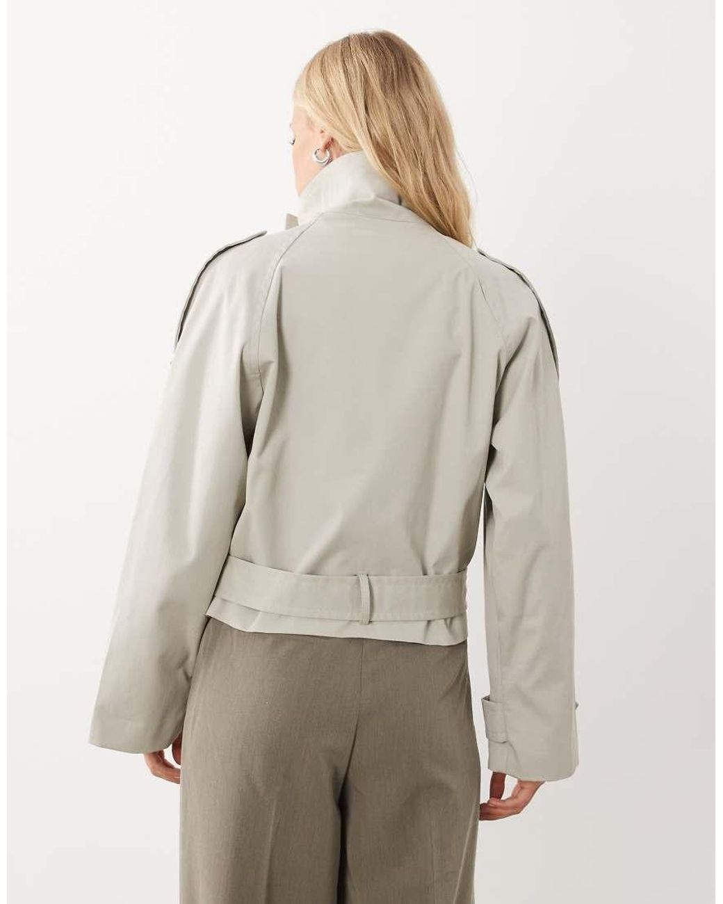 Mango Gray Cropped Trench
