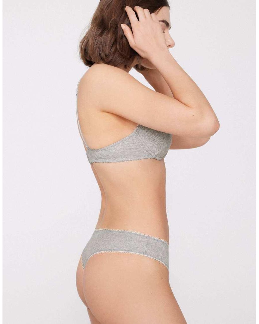 Tezenis Gray Cotton Cutie Ribbed Brazilian Briefs