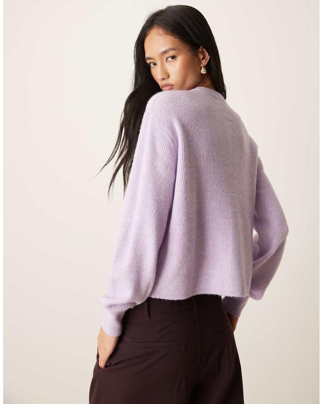 Jdy Purple Ribbed Cardigan With Pearl Buttons